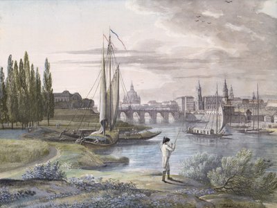 Uitzicht op Dresden en de rivier de Elbe, 1806 door C. Roes